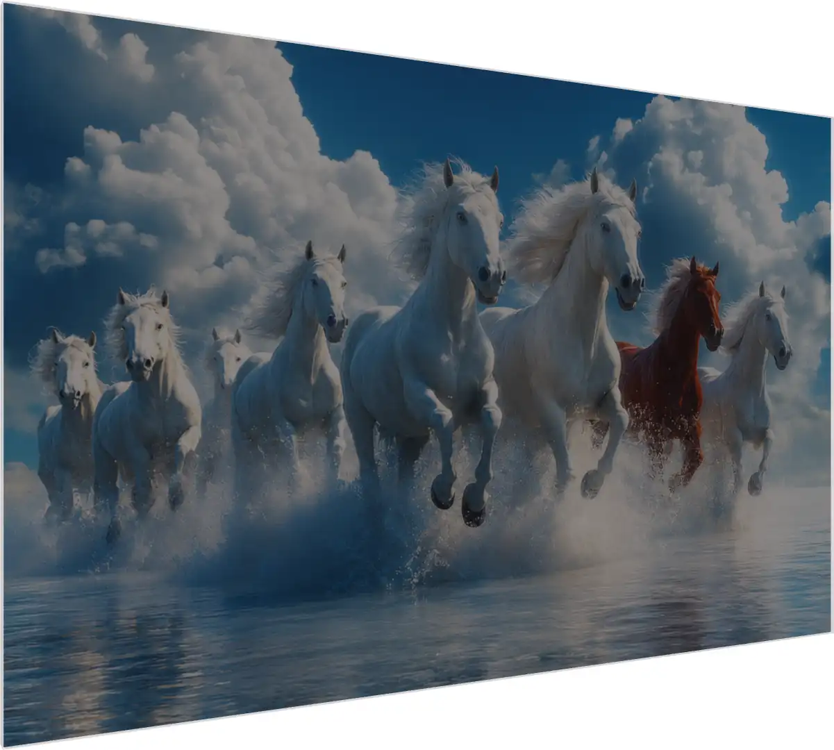 Premium Generative 7 Lucky White Horses Canvas — acrylic preview | PrintPosters.in